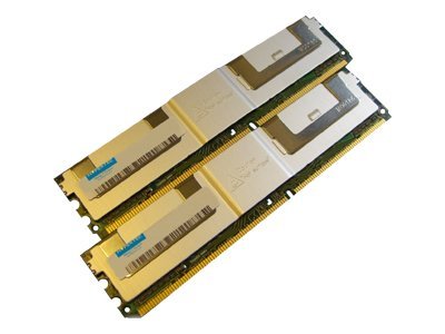 Two Hypertec 1GB DDR2 memory modules, featuring a green PCB with silver and white heat spreaders, labeled with product details and a blue sticker.