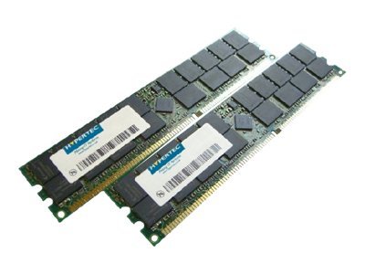 Two Hypertec 2GB P2100 memory modules, each 1 GB, featuring a green circuit board with black chips, labeled with "HYPERTEC" and specifications, designed for DDR 266 MHz systems.