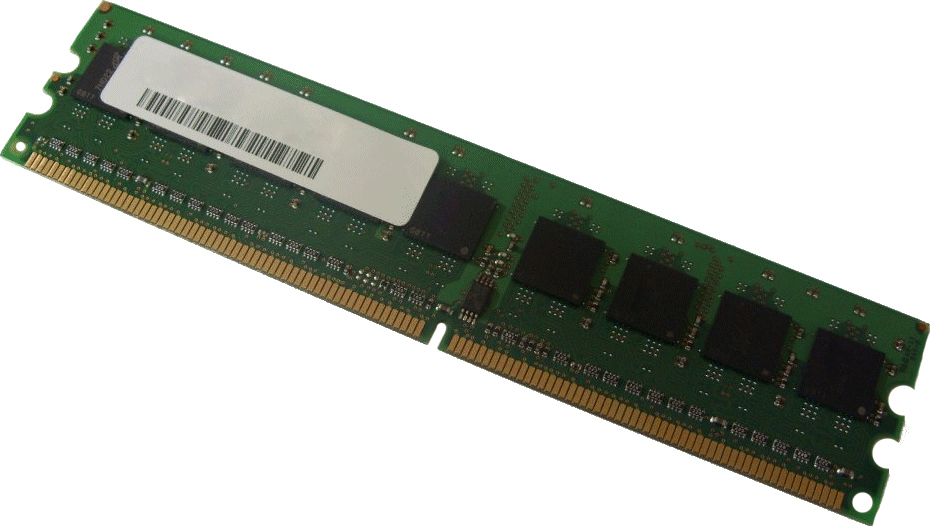 Green circuit board memory module with six black chips, a white label, and gold connectors, labeled as Hypertec 2GB PC2-4200 DDR2 533 MHz ECC.