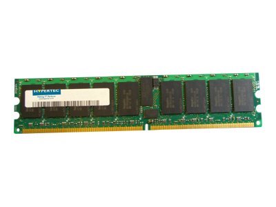 Hypertec 2GB DDR2 memory module featuring a green circuit board with eight black memory chips and a gold connector edge, labeled with Hypertec branding and specifications.