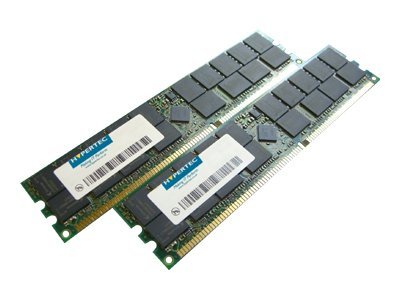 Two Hypertec 2GB PC2100 memory modules, each 1 GB, featuring a green circuit board with black chips and white labels, designed for DDR 266 MHz compatibility.