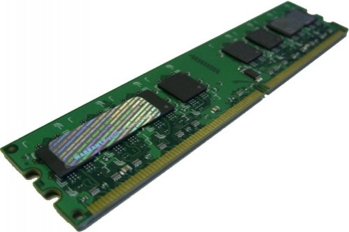 Green printed circuit board with a long, narrow design featuring multiple black memory chips and a reflective label, indicating a 2GB DDR3 1333 MHz memory module.