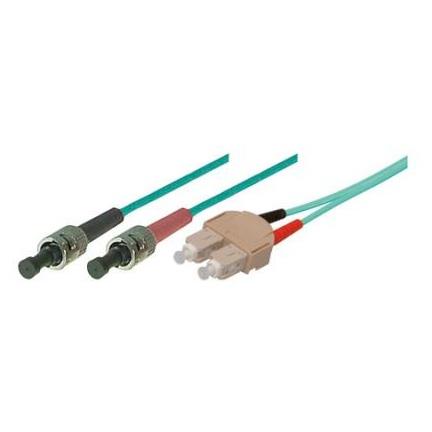 Hypertec 391803-HY InfiniBand/fibre optic cable, 5 meters long, featuring aqua-colored OM3 cables with SC and ST connectors at each end.