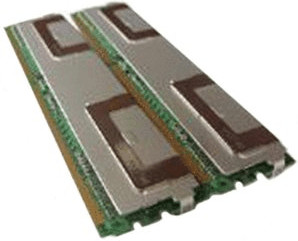 Two Hypertec DDR2 memory modules, each 0.5 GB, featuring a green circuit board with metallic heat spreaders and labeled with "1 GB 2 X 0.5 GB DDR2 667 MH" on the surface.
