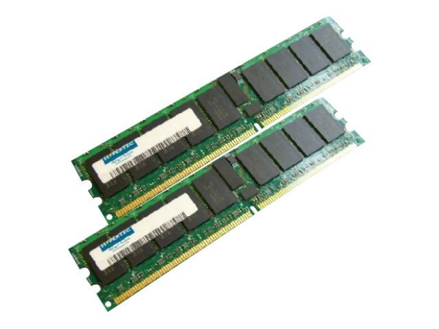 Two green Hypertec DDR2 memory modules, each 2 GB, with black chips and white labels, designed for 667 MHz performance, arranged side by side on a white background.