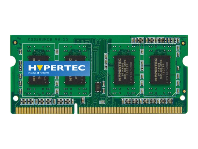 Green circuit board featuring four memory chips, labeled "Hypertec," with a gold connector edge, designed for DDR3L memory modules.