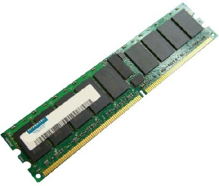 Green circuit board with a gold connector edge, featuring eight black memory chips and a white label with "Hypertec" branding, indicating a 4GB DDR2 667 MHz memory module.