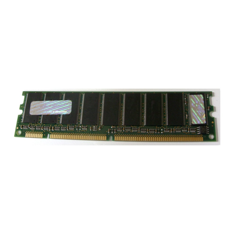Green printed circuit board with gold connectors, featuring eight black memory chips and reflective labels, labeled as Hypertec 512MB PC133 SDRAM memory module.