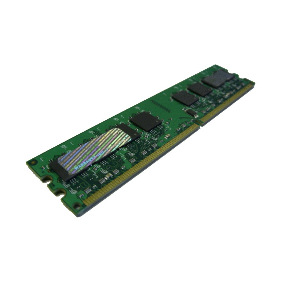 Green printed circuit board memory module with a gold edge connector, featuring black chips and a shiny reflective surface, labeled as Hypertec 512MB PC2-3200 DDR2.