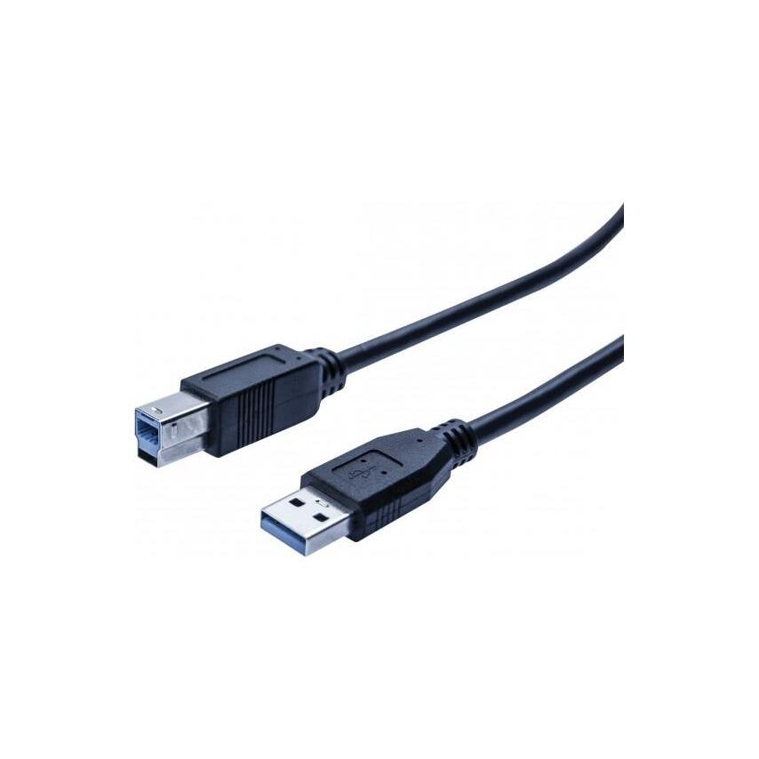 Black USB 3.2 Gen 1 cable, 2 meters long, featuring a USB A connector on one end and a USB B connector on the other, with a sturdy plastic casing.