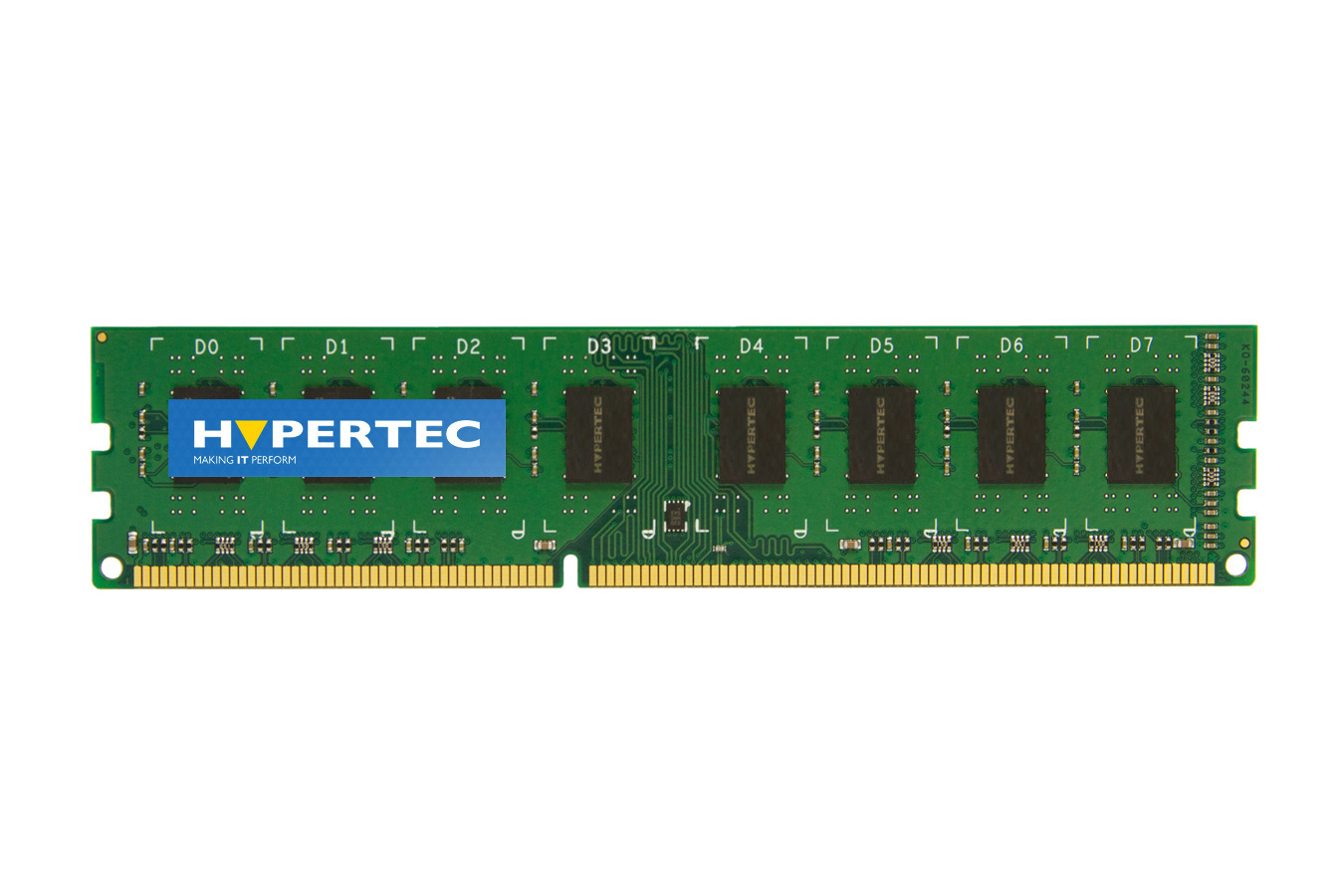 Hypertec 655021-001-HY 4 GB DDR3 memory module with a green PCB, eight black memory chips, and a prominent blue and white "HYPERTEC" label.