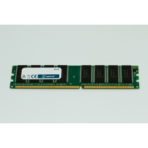 Green circuit board with eight black memory chips and a white label, featuring gold connectors on one edge, representing an 8GB DDR3 240-pin registered DIMM memory module.