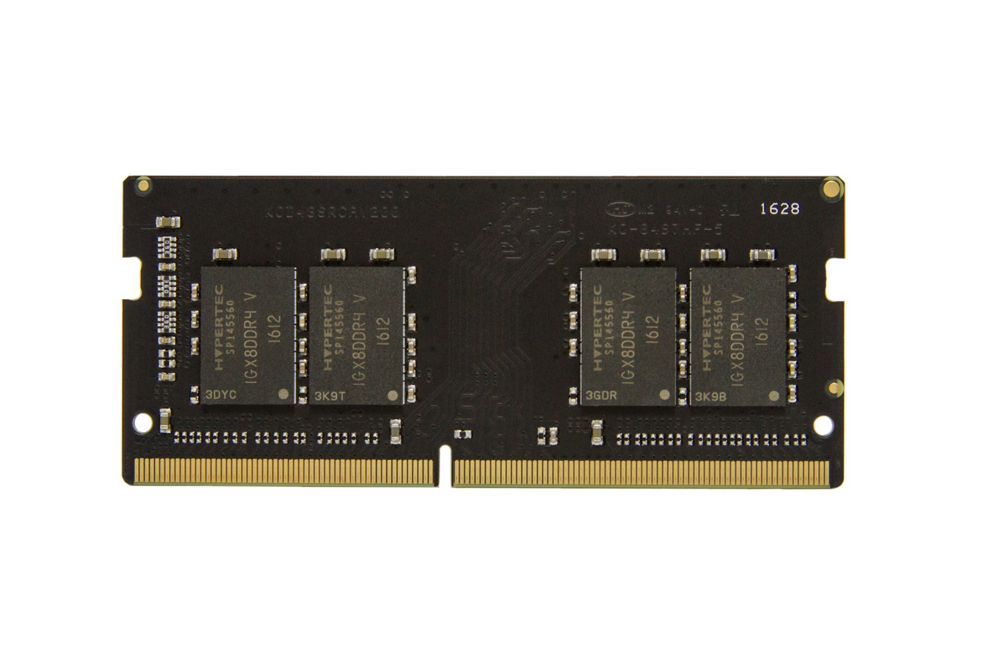 Hypertec 8GB PC4-25600 SODIMM RAM module featuring a black PCB with gold connectors and four memory chips, designed for high-speed performance at 3200MHz.