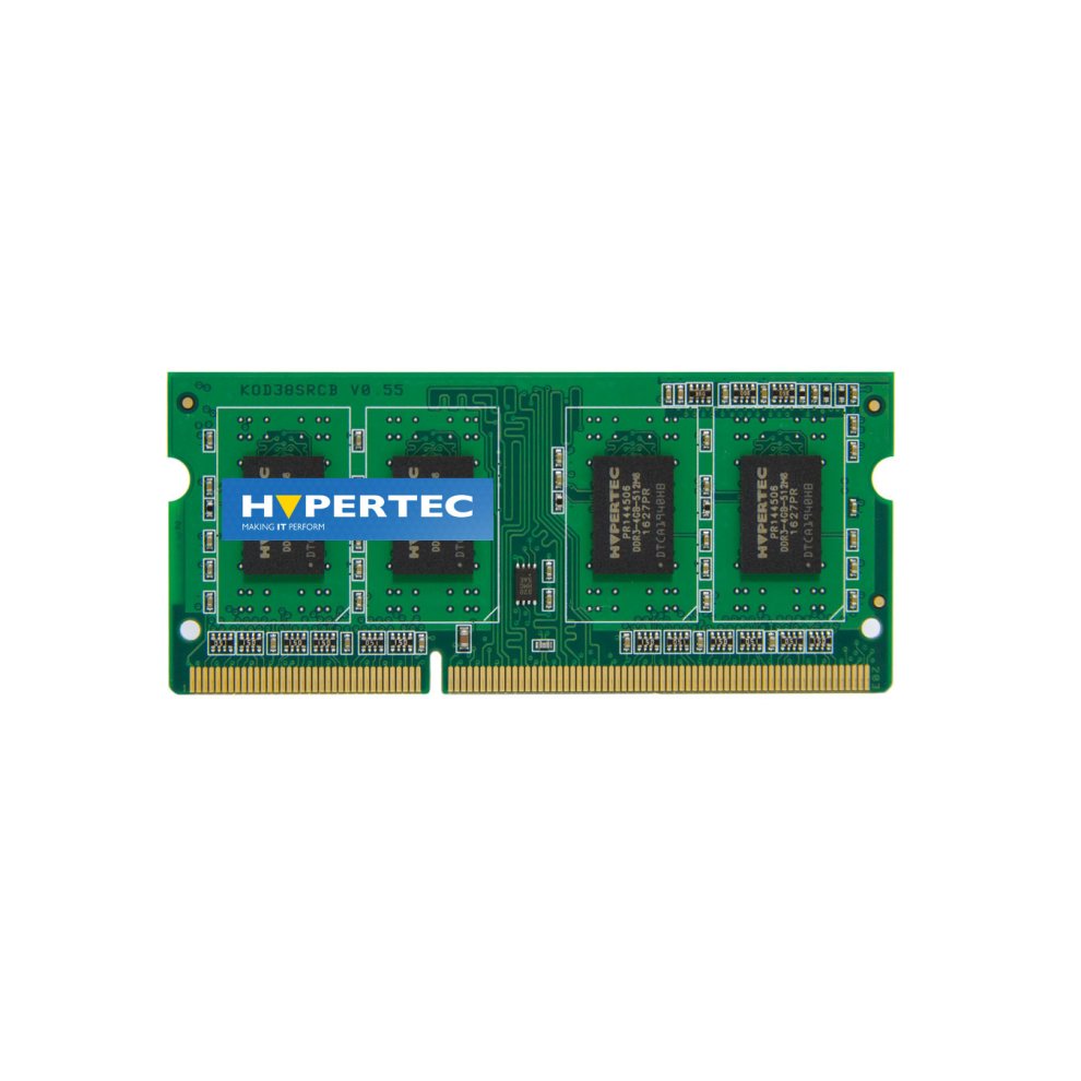 Hypertec B4U38AA-HY 2 GB DDR3 memory module featuring a green PCB with four black memory chips and a prominent blue Hypertec logo.