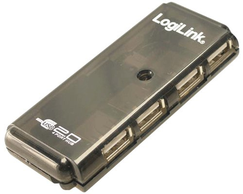 Silver USB 2.0 interface hub with multiple ports, featuring a sleek, rectangular design and a glossy finish, ideal for connecting multiple USB devices.
