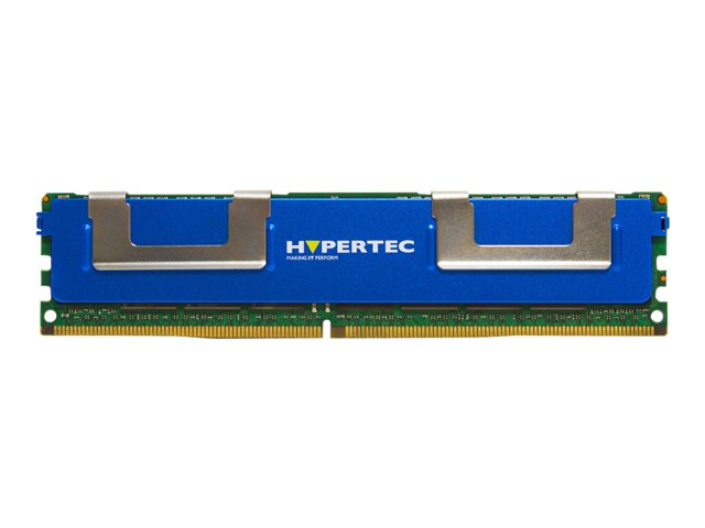 Blue memory module with silver heat spreaders, labeled "HYPERTEC," featuring 16 GB DDR3 capacity and 1866 MHz ECC speed, designed for reliable performance in computers.