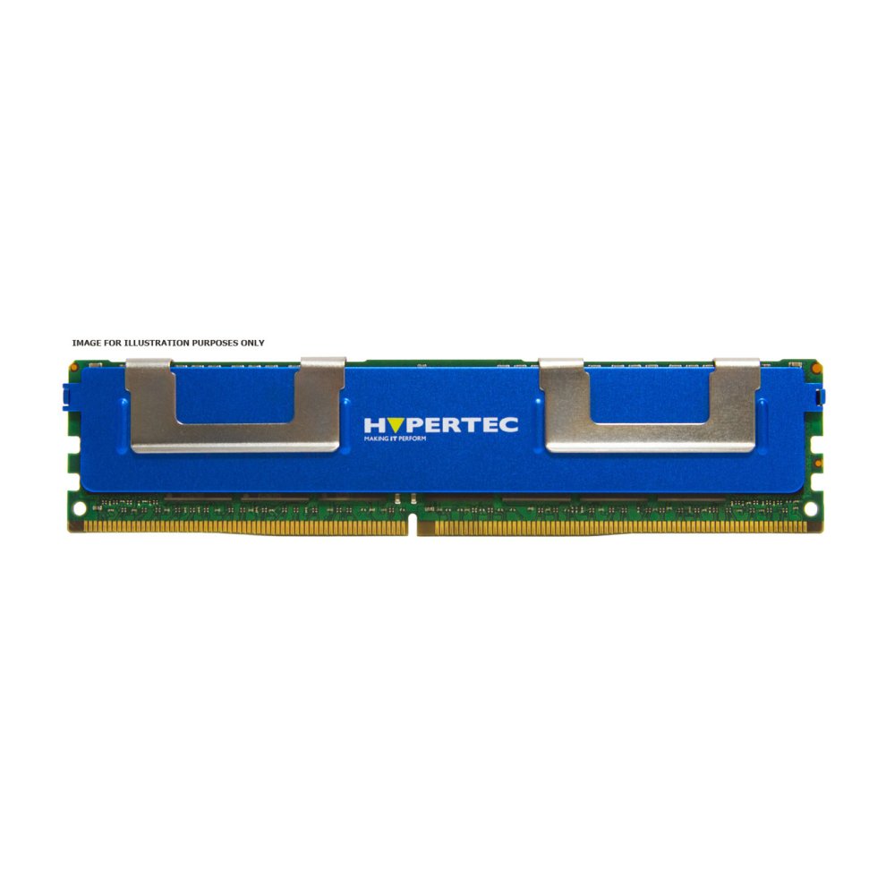 Blue memory module with silver heat spreaders, labeled "HYPERTEC," featuring 32 GB capacity, DDR3 type, and 1866 MHz speed, designed for ECC compatibility.