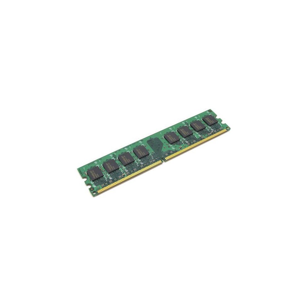 Green circuit board memory module with eight black chips, featuring a gold connector edge, labeled as Hypertec HYMAC7502G, 2 GB DDR3 1066 MHz.