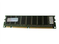 Green circuit board memory module with eight black memory chips, labeled "Hypertec HYMAS70512," featuring a gold connector edge and a silver heat spreader.