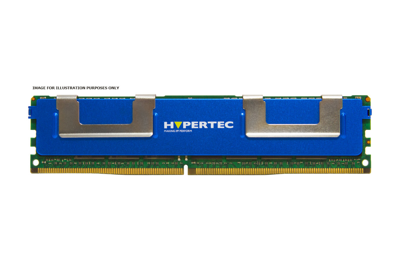 Blue memory module with silver heat spreaders, labeled "HYPERTEC," featuring 32 GB capacity, DDR3 1333 MHz speed, and ECC technology.