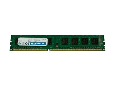 Green circuit board memory module with a silver label, featuring four black memory chips, designed for DDR3 1333 MHz, and labeled "Hypertec HYMDL2802G-SR."