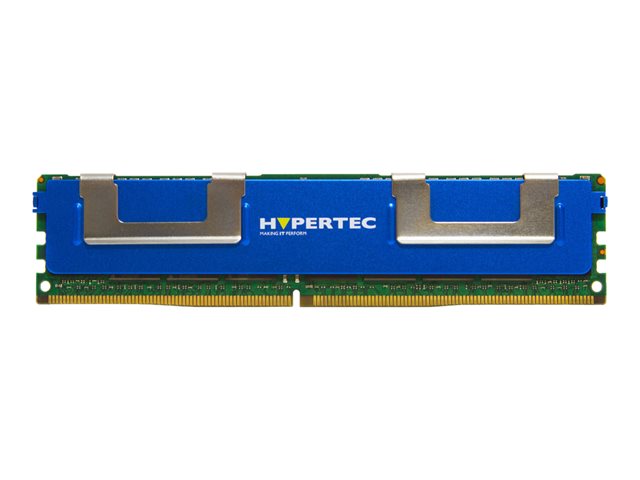 Blue and green 4 GB DDR2 240-pin DIMM memory module featuring silver heat spreaders and the Hypertec logo prominently displayed on the top.