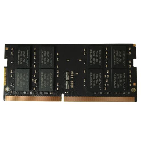 Black circuit board with gold connectors, featuring eight memory chips labeled "Hypertec" and specifications for 8GB DDR4 2666MHz RAM.