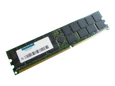 Hypertec HYR132644512OE memory module featuring a green PCB, 184-pin DIMM design, with eight black memory chips and a white label for identification.