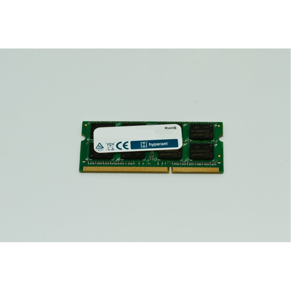Green circuit board featuring a single 4 GB DDR3 memory module with black chips and a white label, marked with CE and RoHS symbols, and gold connectors at the bottom.