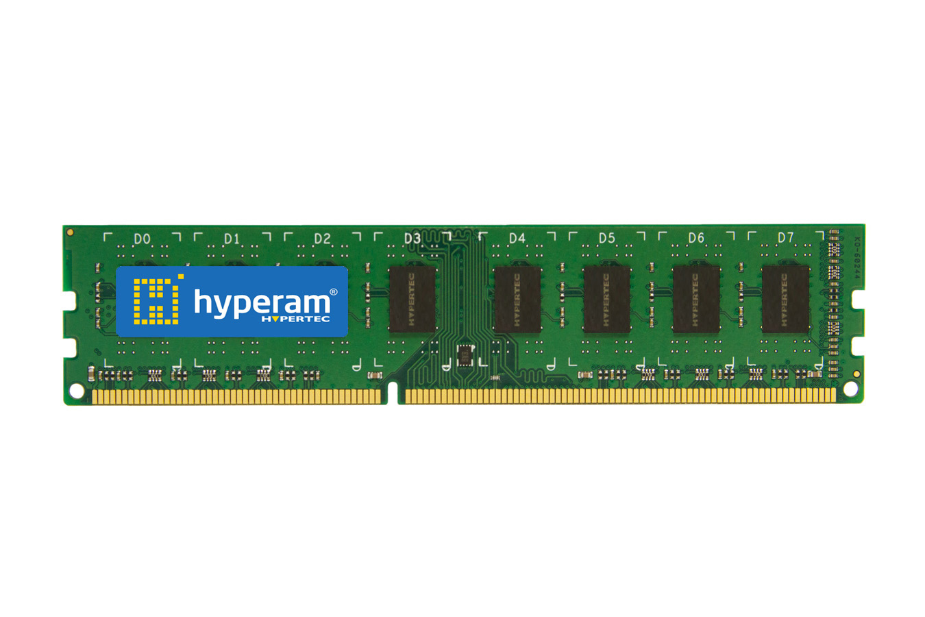 Green printed circuit board with eight memory chips, gold connectors at the bottom, and a blue Hypertec logo on the left side, indicating a 4 GB DDR3 1333 MHz memory module.