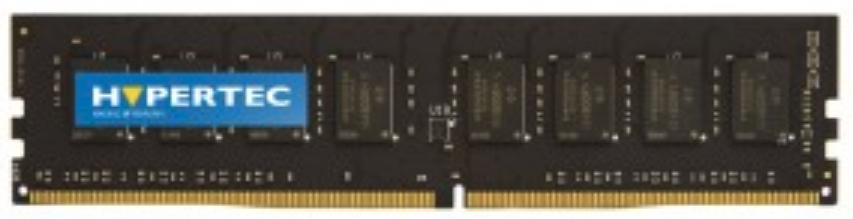 Hypertec DDR4 memory module in black with blue branding, featuring eight memory chips and a gold connector edge, rated at 8 GB and 2400 MHz.