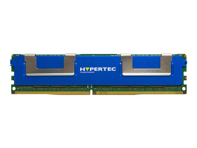 Blue memory module with silver heat spreaders, labeled "HYPERTEC," featuring 2 GB DDR3 1333 MHz specifications and gold connectors on the underside.