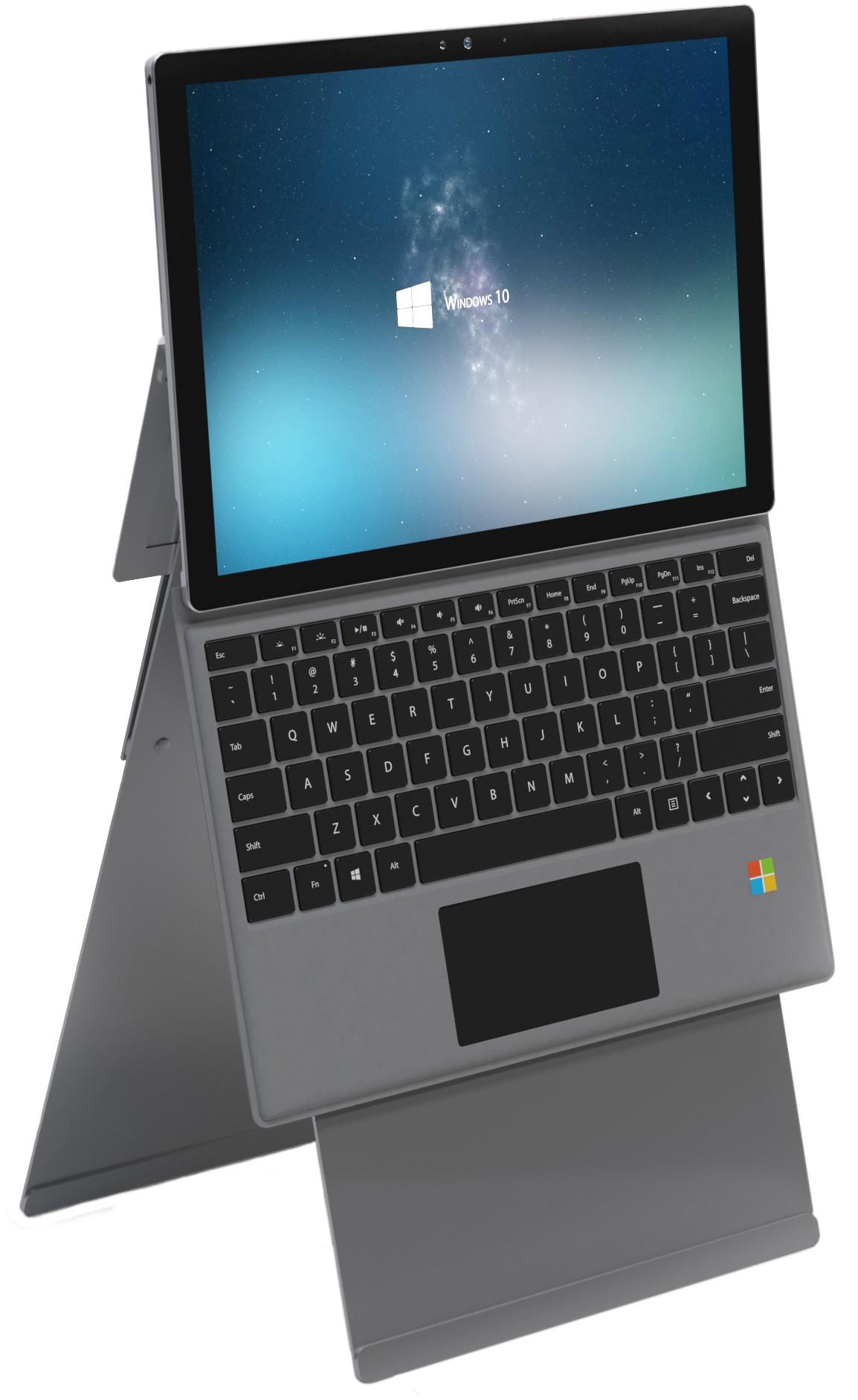 Ultra-lightweight Hypertec the Lite tablet in gray with a detachable keyboard, featuring a Windows 10 screen and a sleek, modern design.