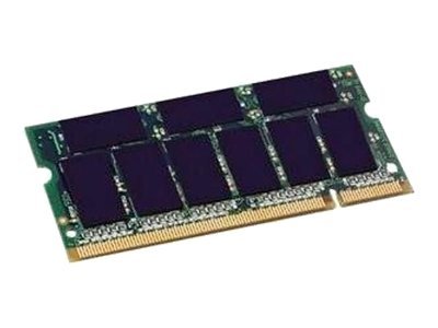Green circuit board with a gold connector edge, featuring eight dark purple memory chips arranged in two rows, labeled as Hypertec Toshiba 1Gb SODIMM PC2-5300 DDR2.