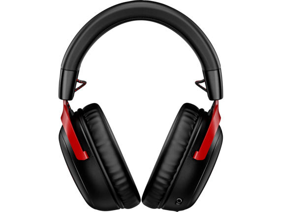 Black and red HyperX Cloud III Wireless gaming headset featuring plush ear cushions, adjustable headband, and sleek design for comfort during extended gaming sessions.
