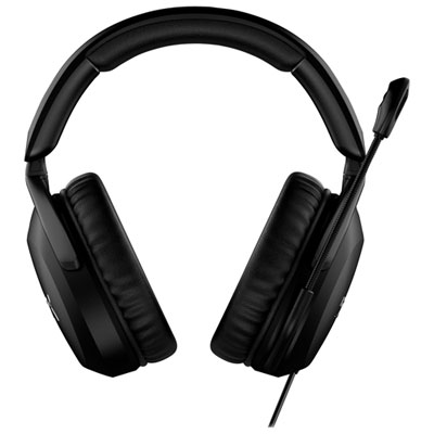 Black HyperX Cloud Stinger 2 gaming headset with plush ear cushions, adjustable headband, and a flexible microphone for PC gaming.
