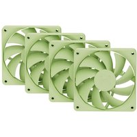 Green HYTE computer cooling fans, 12 cm, set of 4, with multiple blades and square frames.