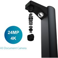 Black I.R.I.S. IRIScan Desk 7 Business overhead scanner with 24MP camera, 4K resolution, and A3 document capability.