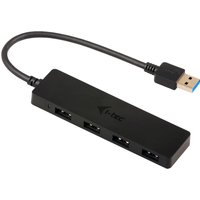 Black i-tec USB 3.0 Slim Passive HUB with four ports and attached USB cable.
