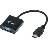 Black i-tec HDMI to VGA cable adapter with VGA port, HDMI connector, and short flexible cable.