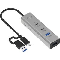 Silver i-tec charging hub with 2 USB-C, 2 USB-A ports, and attached black cable for power delivery up to 85W.