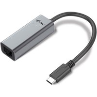 Silver i-tec USB-C Gigabit Ethernet adapter with a short black cable and sleek metal casing.