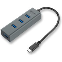 Gray i-tec Metal USB-C HUB with four blue USB ports and a short black cable.