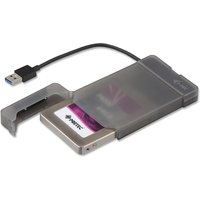 Black i-tec MySafe USB 3.0 2.5" external case with transparent cover, USB cable, and visible internal drive slot.