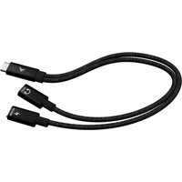 Black i-tec USB-C cable splitter with two outputs for audio/data and power delivery, braided design, 100W capacity.
