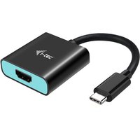 Black i-tec USB-C HDMI adapter with turquoise faceplate and short flexible cable.