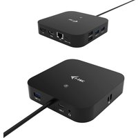 Black i-tec USB-C HDMI DP Docking Station with multiple ports and power delivery 100 W, compact square design.