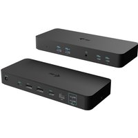 Black i-tec USB-C docking station with multiple ports, including HDMI, USB, and Ethernet, and 100W power delivery.