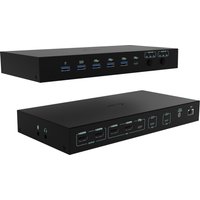 Black i-tec USB-C KVM Dock with multiple USB ports, dual video outputs, and power delivery up to 92W.