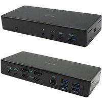 Black i-tec USB-C docking station with multiple ports including HDMI, USB, Ethernet, and power delivery 85W.